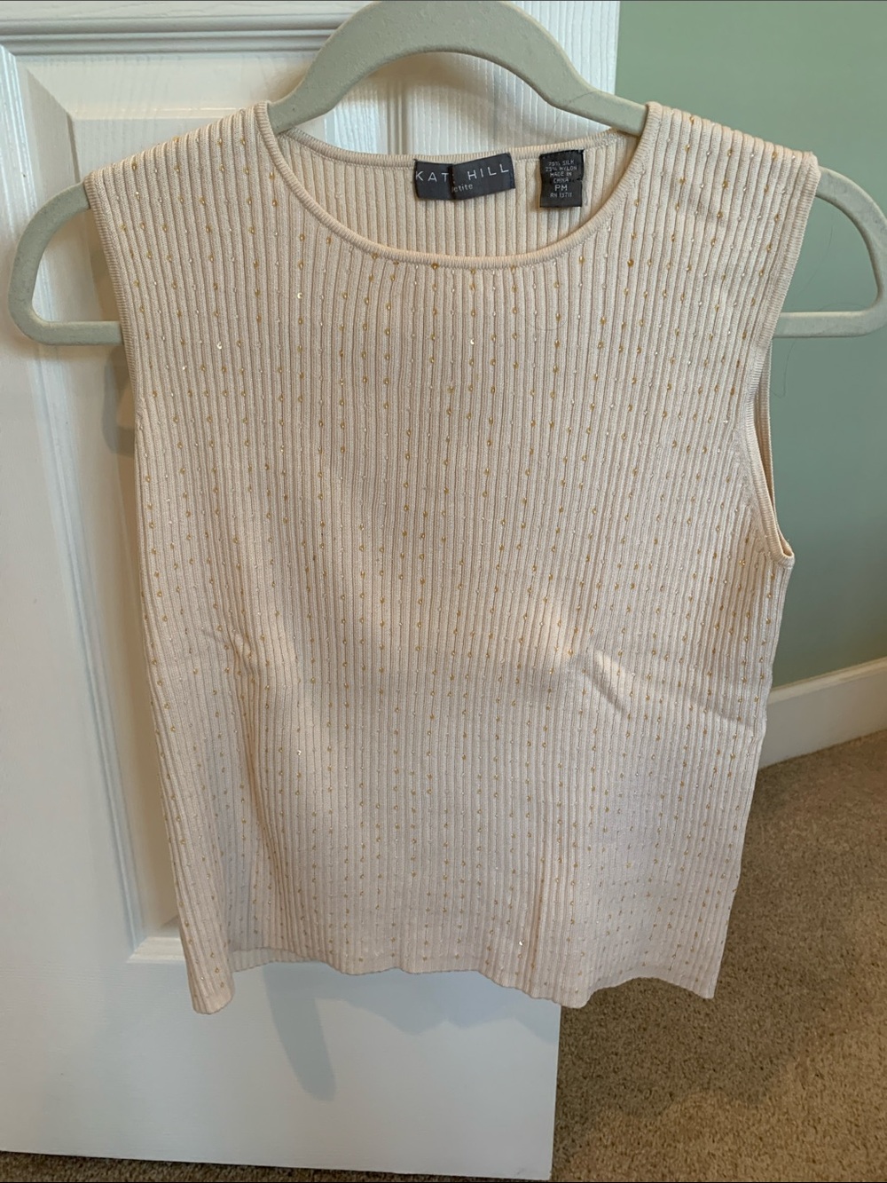 Kate Hill Cream Ribbed Tank with Metallic Dot Detail